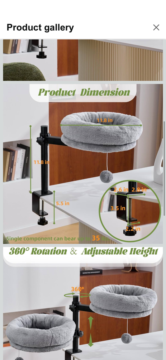 BYBYME 360 Degree Rotating Cat Desk Bed