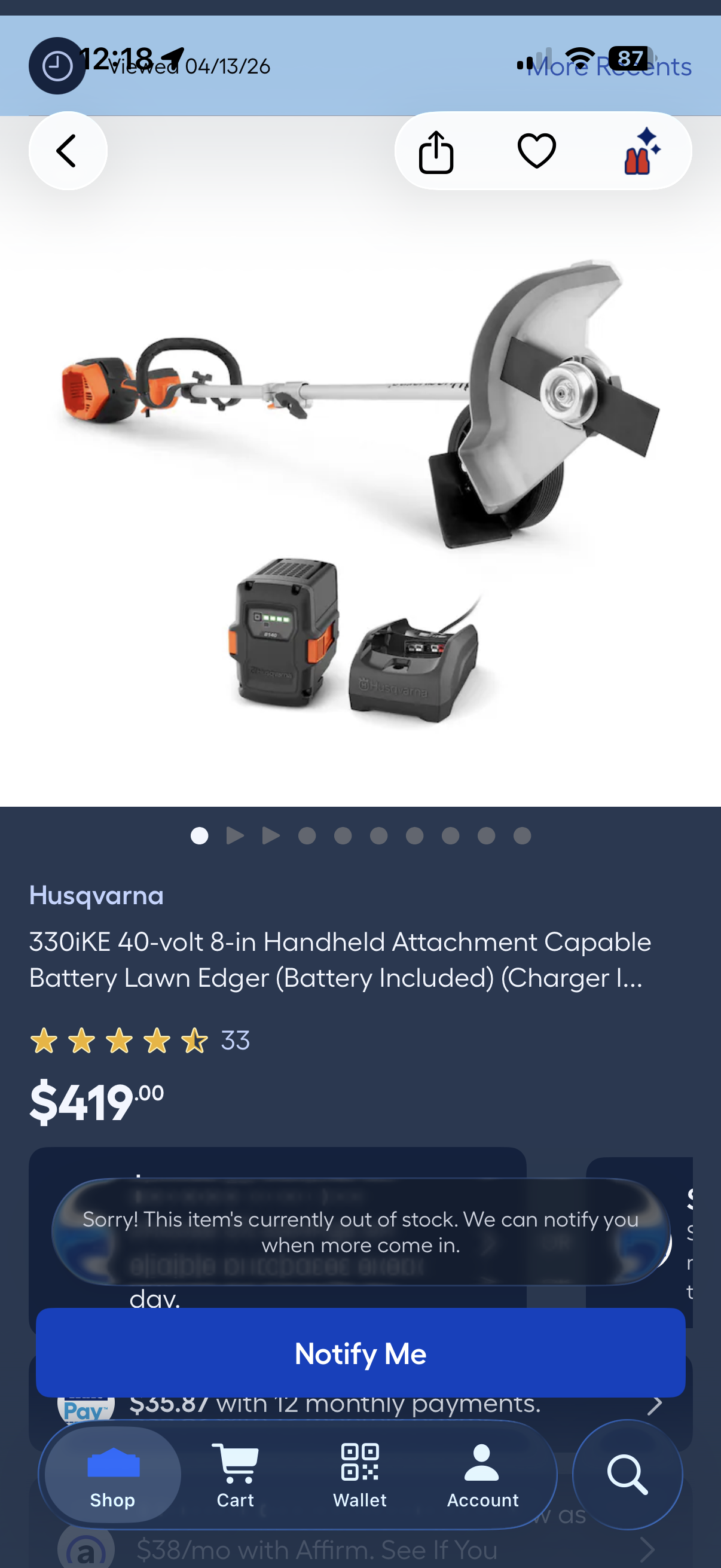 Husqvarna 330iKE 40v 8” Attachment Capable Lawn Edger Kit