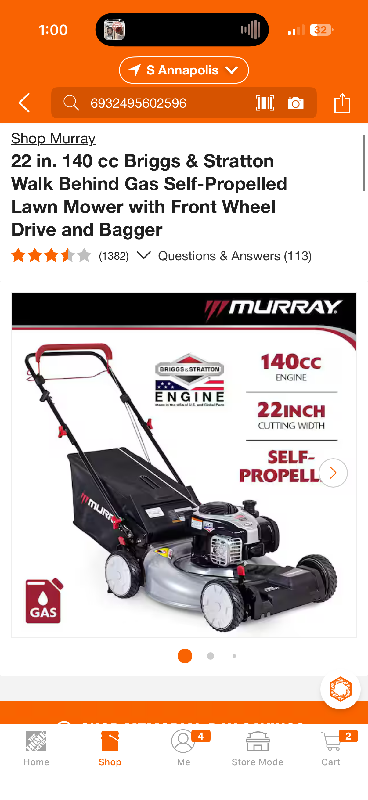 Murray 22” 140cc FWD Self Propelled Gas Lawn Mower