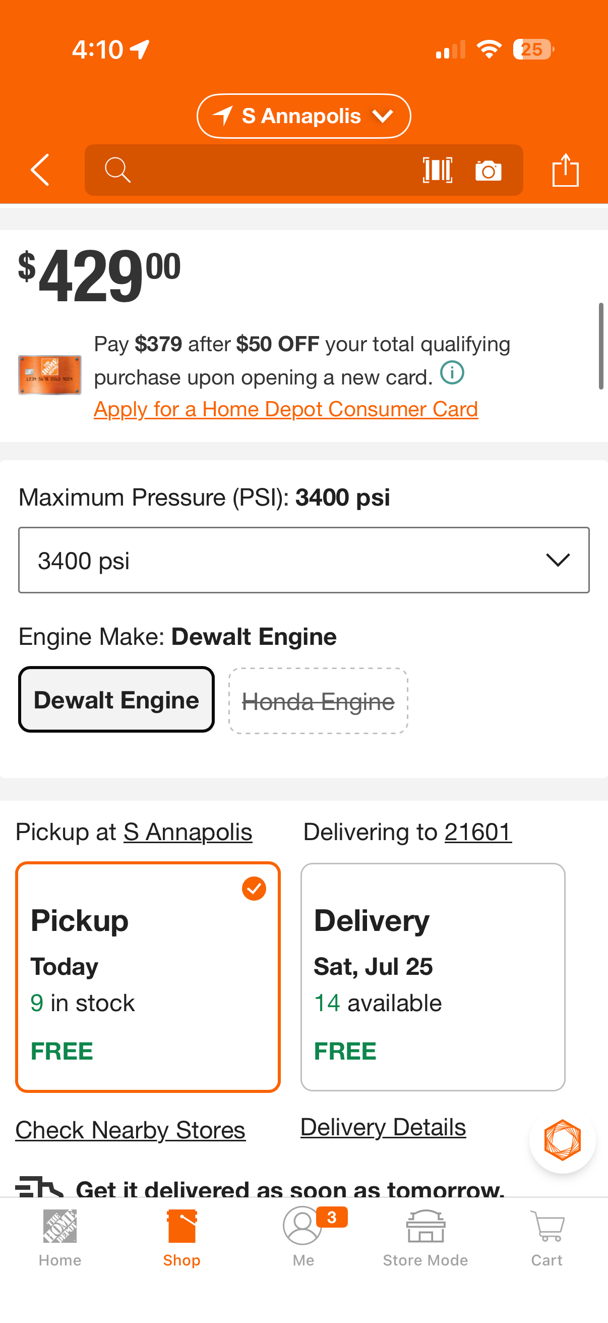 Dewalt 3400 PSI 2.5 GPM 208cc Gas Pressure Washer