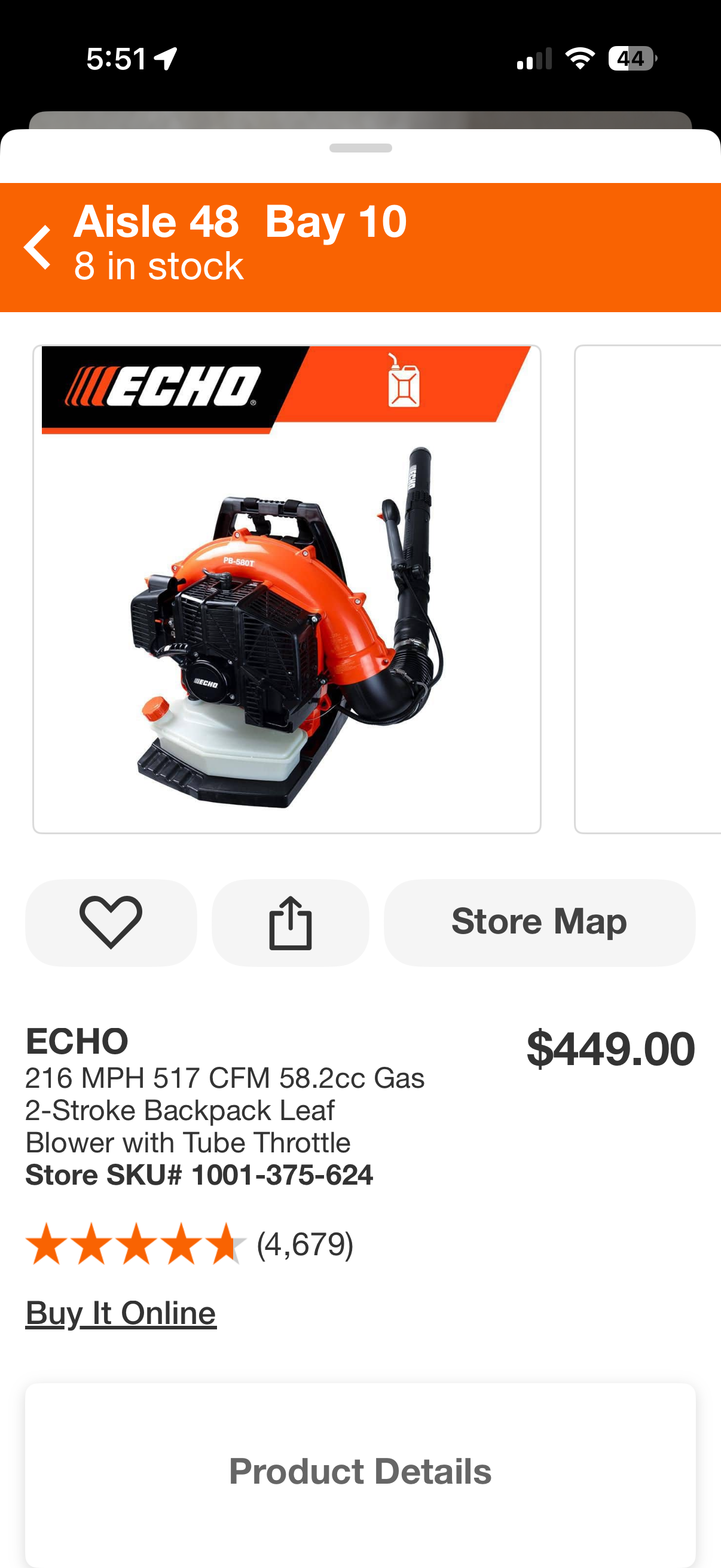 Echo PB-580T 217 MPH 58.2cc 2-Stroke Gas Backpack Blower