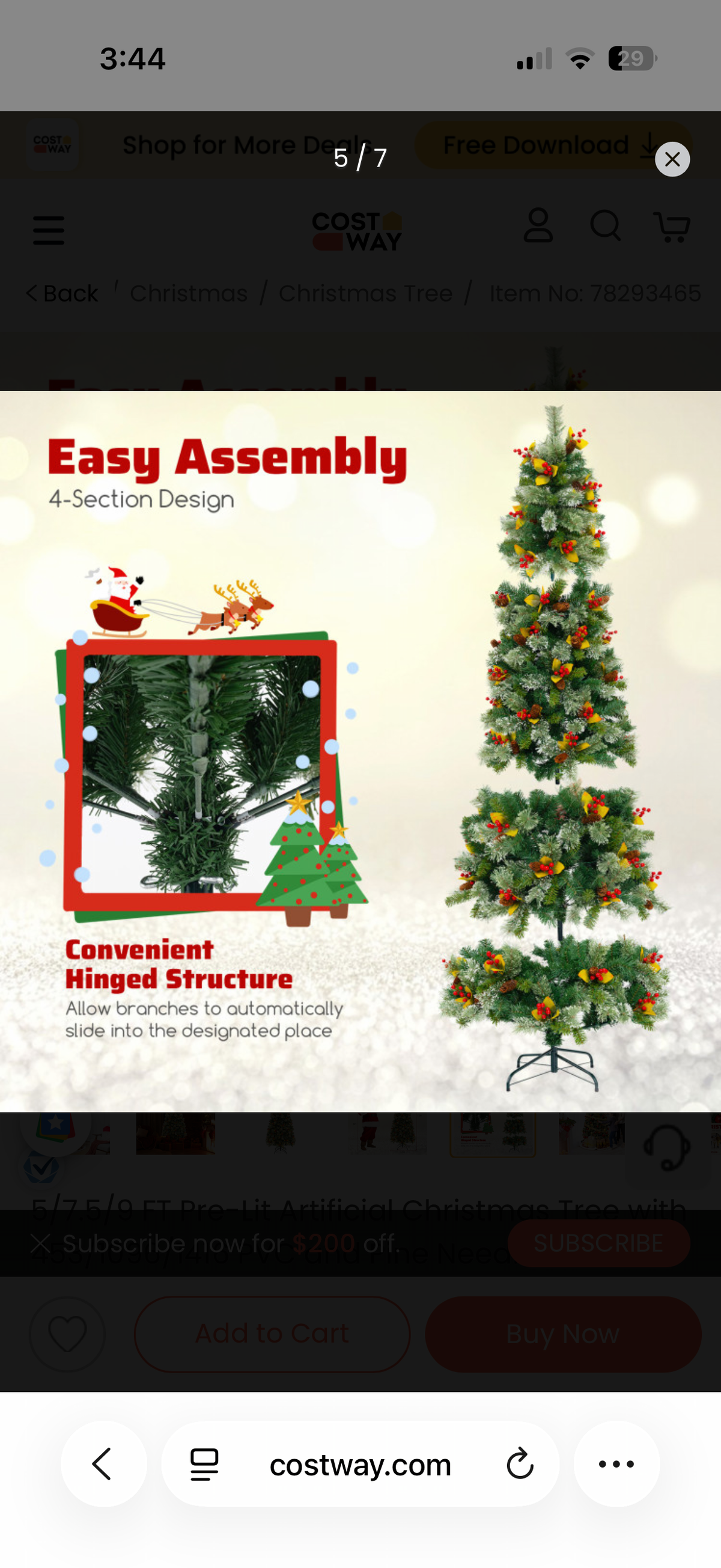 Costway 7.5ft Pre-Lit Pine Artificial Christmas Tree