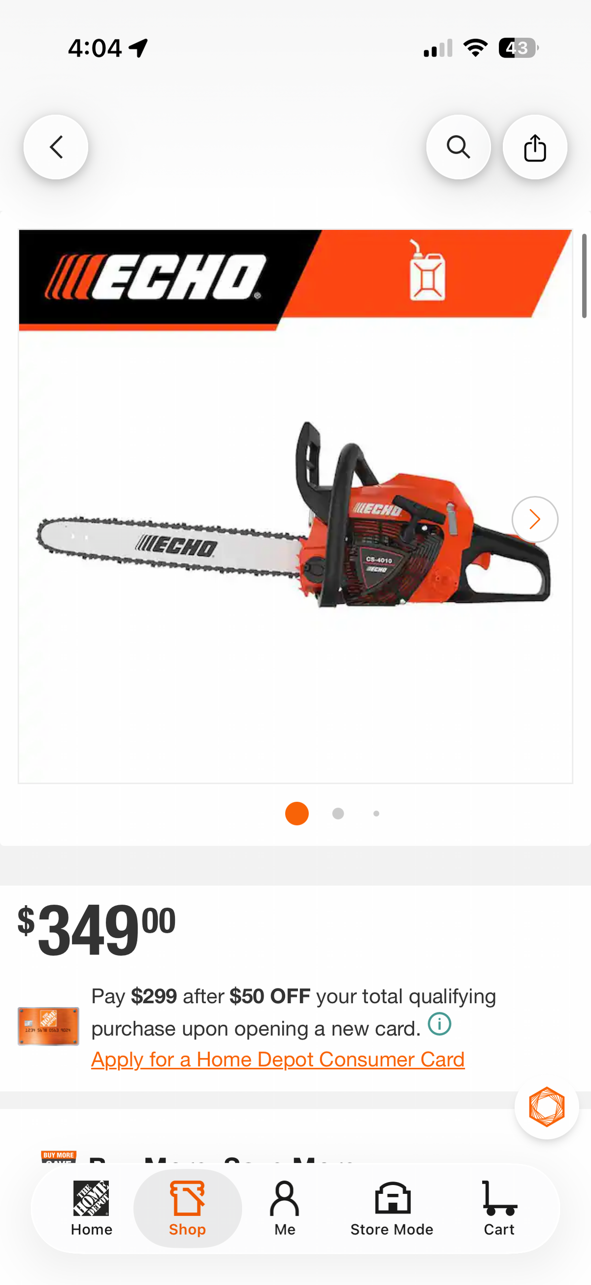 Echo CS-4010 18” 41.6cc 2-Stroke Gas Chainsaw