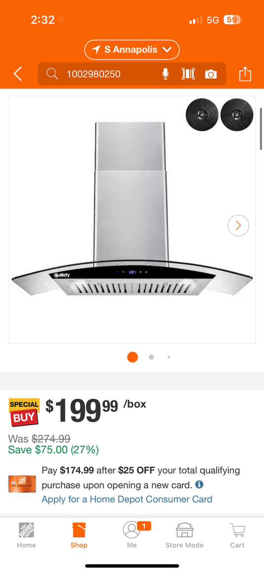 AKDY 30” Convertible Wall Mount Stainless Steel & Glass Range Hood