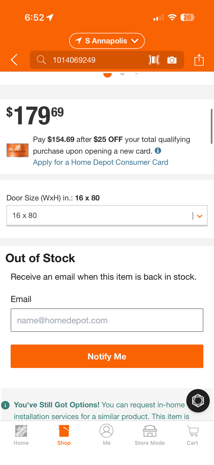 Alexandria Moulding 16x80” 2-Panel Wood Core Door