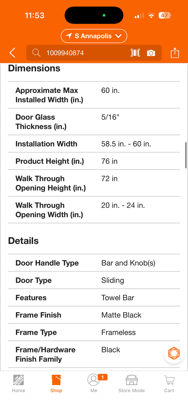 Simply Living 60x76” Frameless Sliding Shower Door Kit