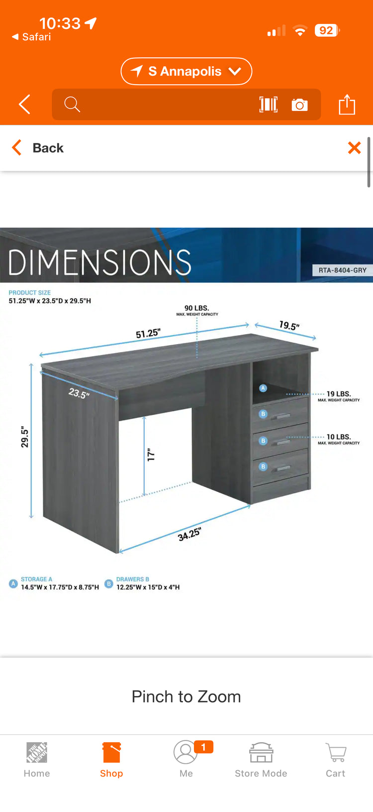 Techni Mobili 52” Gray 3-Drawer Computer Desk