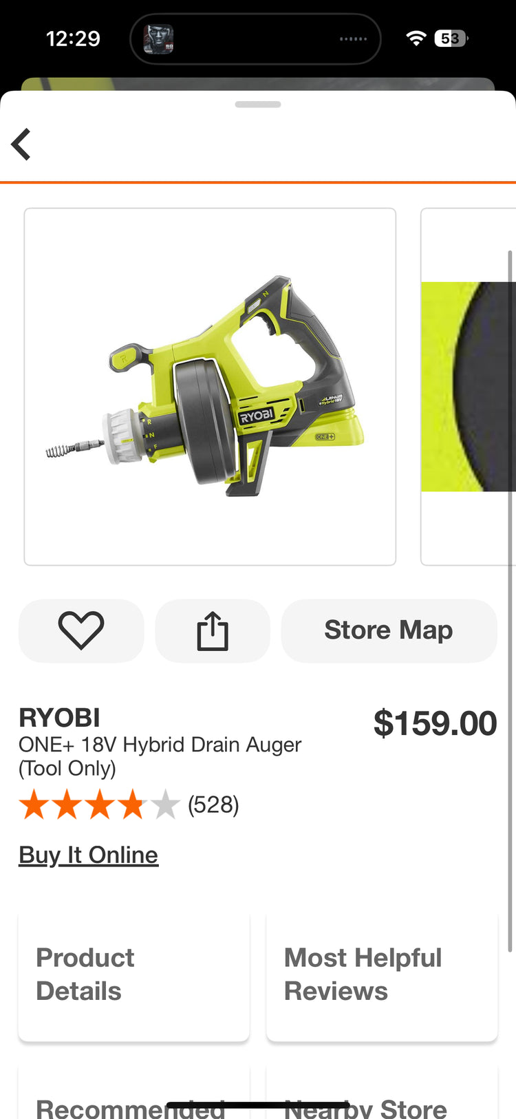 Ryobi One+ 18v Hybrid Drain Auger (Tool Only)