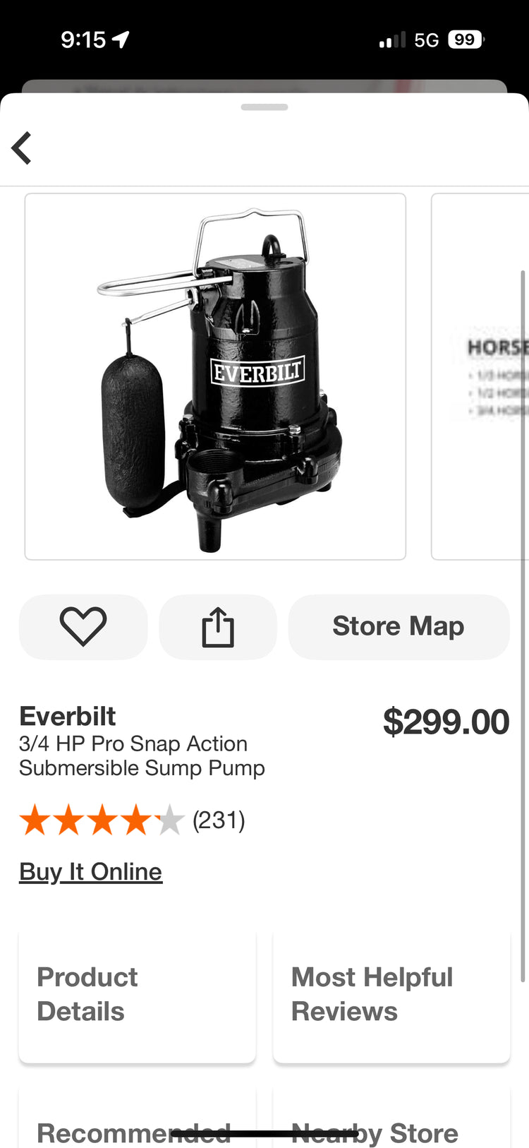 Everbilt 3/4 HP Pro Snap Action Submersible Sump Pump