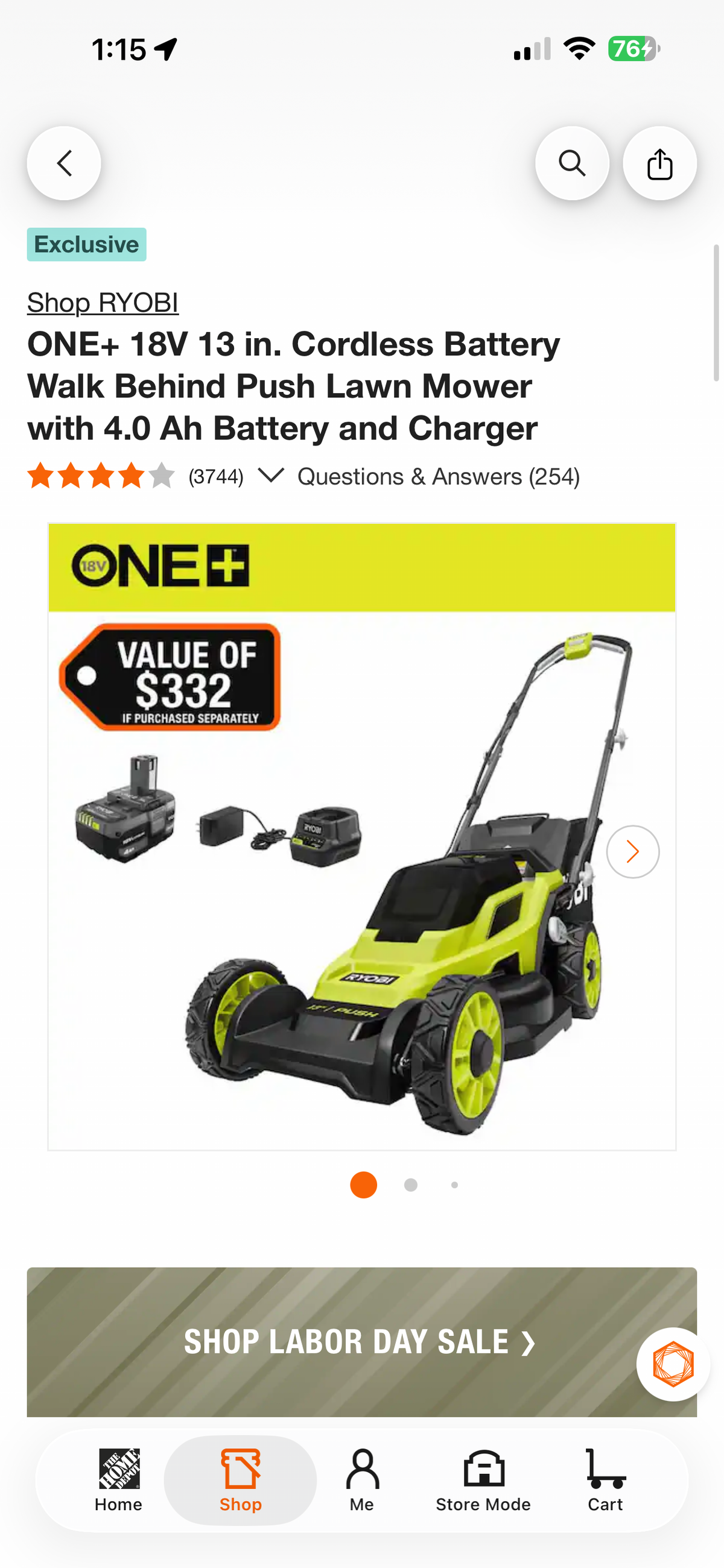 Ryobi One+ 18v 13” PUSH Lawn Mower Kit