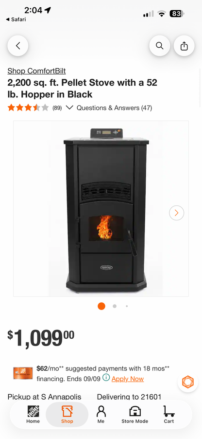 ComfortBilt HP41-Alpine 2,200 sq ft Pellet Stove