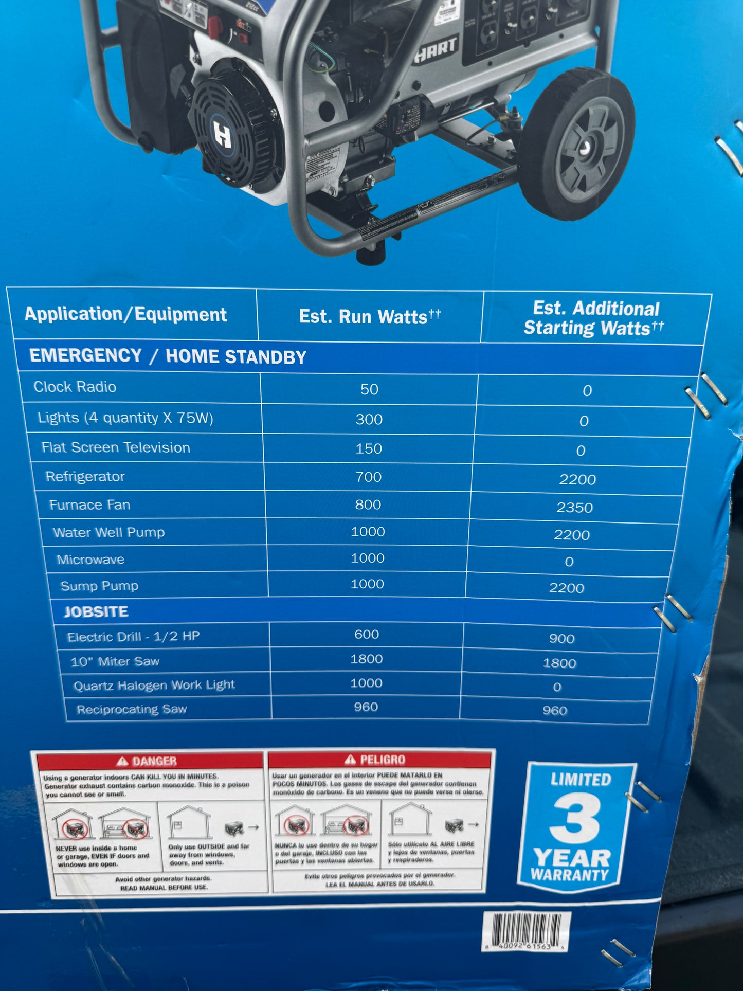 Hart 3600W 212cc Portable Gas Generator