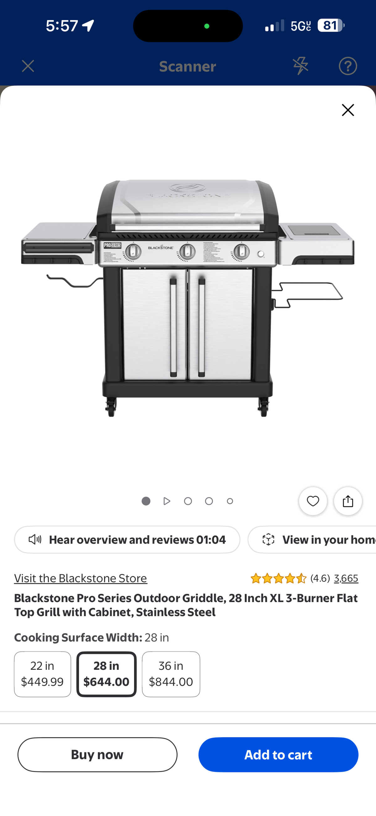Blackstone Pro Series 28” Stainless Steel XL 3-Burner Propane Gas Griddle