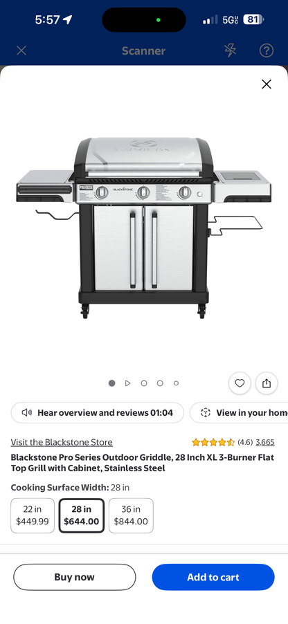 Blackstone Pro Series 28” Stainless Steel XL 3-Burner Propane Gas Griddle