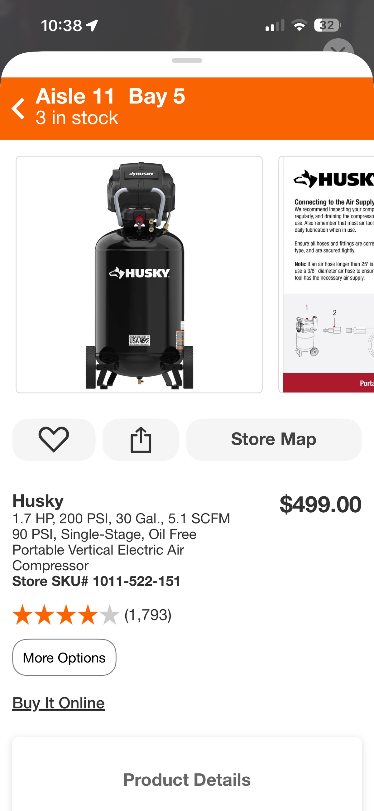 Husky 30 Gallon 200 PSI Portable Air Compressor