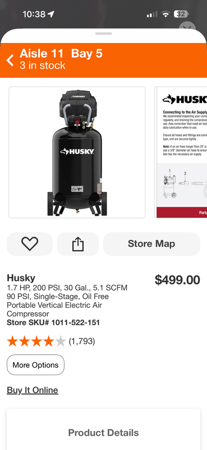 Husky 30 Gallon 200 PSI Portable Air Compressor