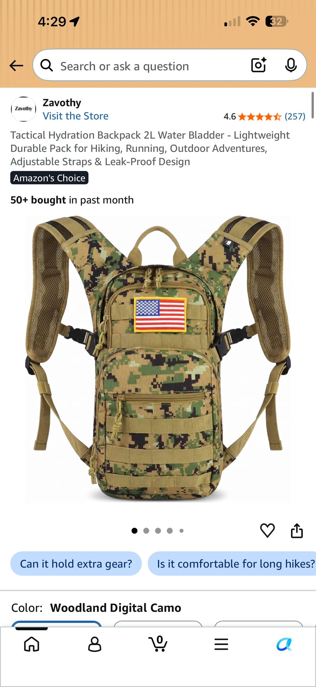 Zavothy 2L Tactical Water Bladder Backpack
