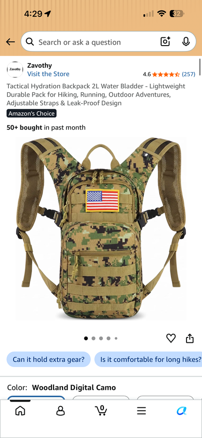 Zavothy 2L Tactical Water Bladder Backpack