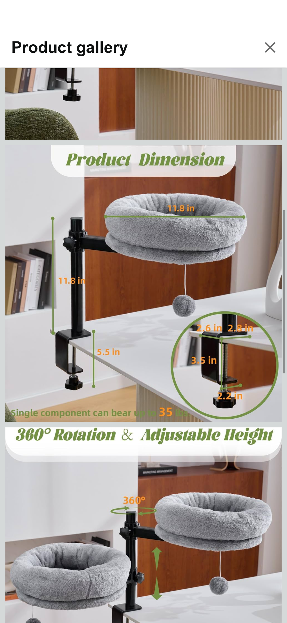 BYBYME 360 Degree Rotating Cat Desk Bed