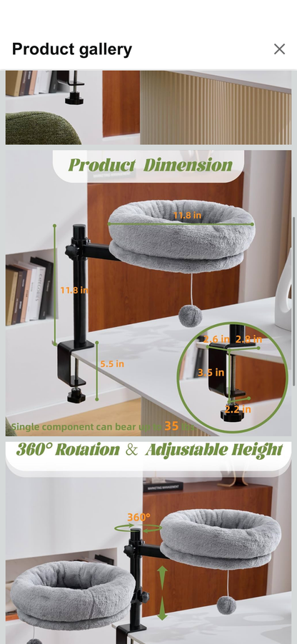 BYBYME 360 Degree Rotating Cat Desk Bed