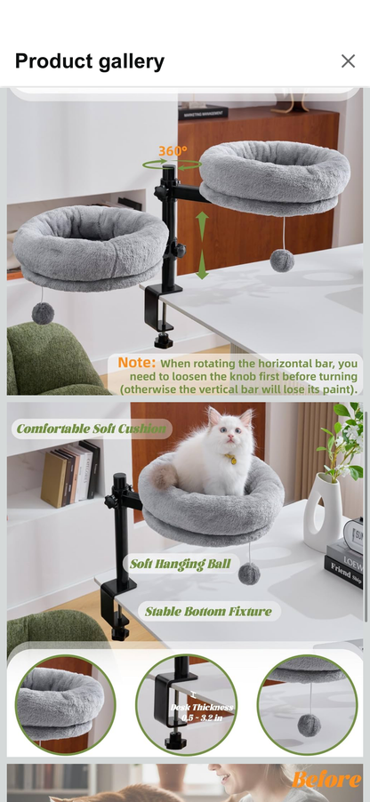 BYBYME 360 Degree Rotating Cat Desk Bed