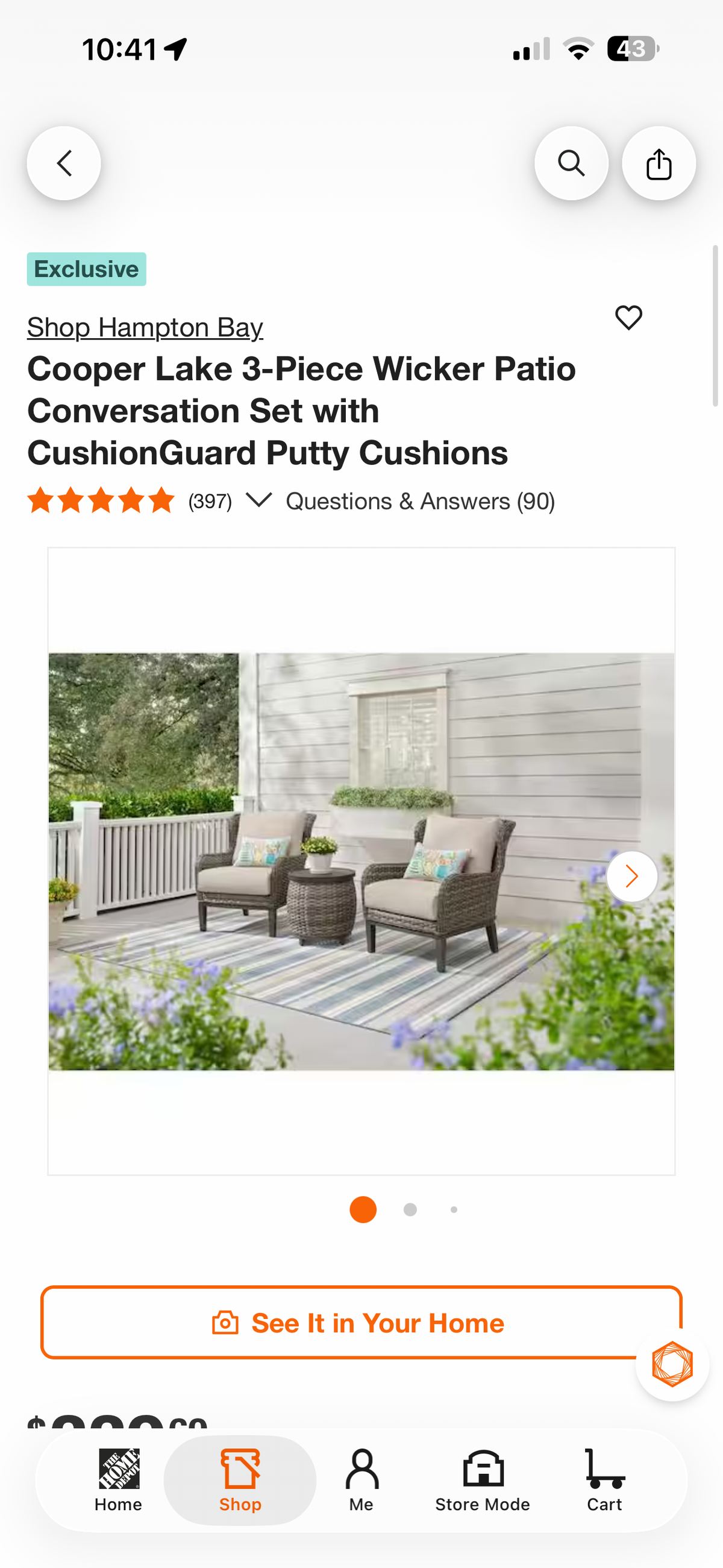 Hampton Bay Cooper Lake 3pc Wicker Patio Conversation Set