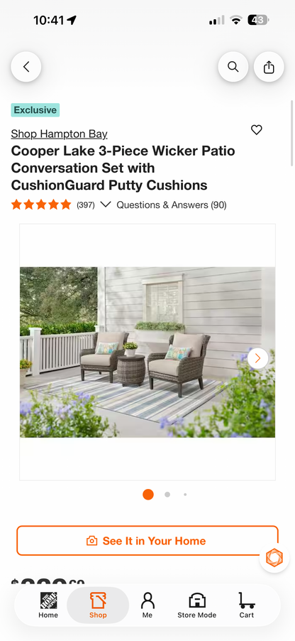 Hampton Bay Cooper Lake 3pc Wicker Patio Conversation Set