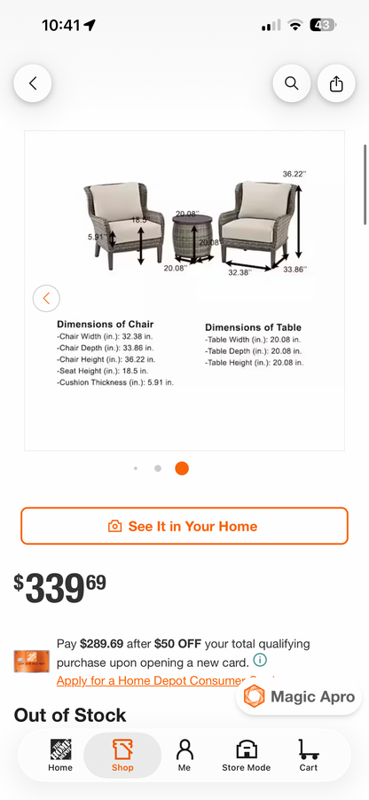 Hampton Bay Cooper Lake 3pc Wicker Patio Conversation Set