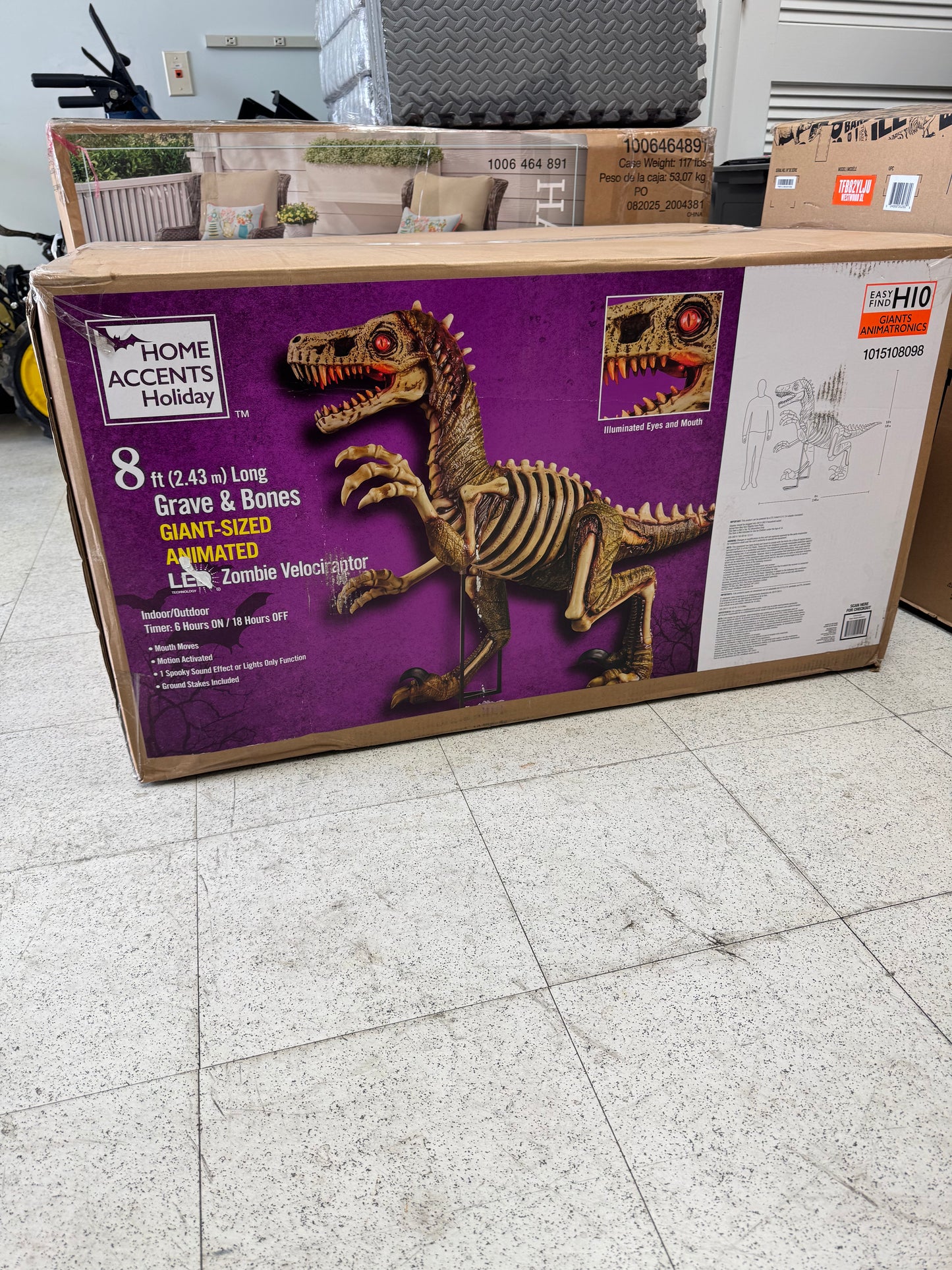 Home Accents Holiday 8ft Grave & Bones Animated LED Zombie Velociraptor