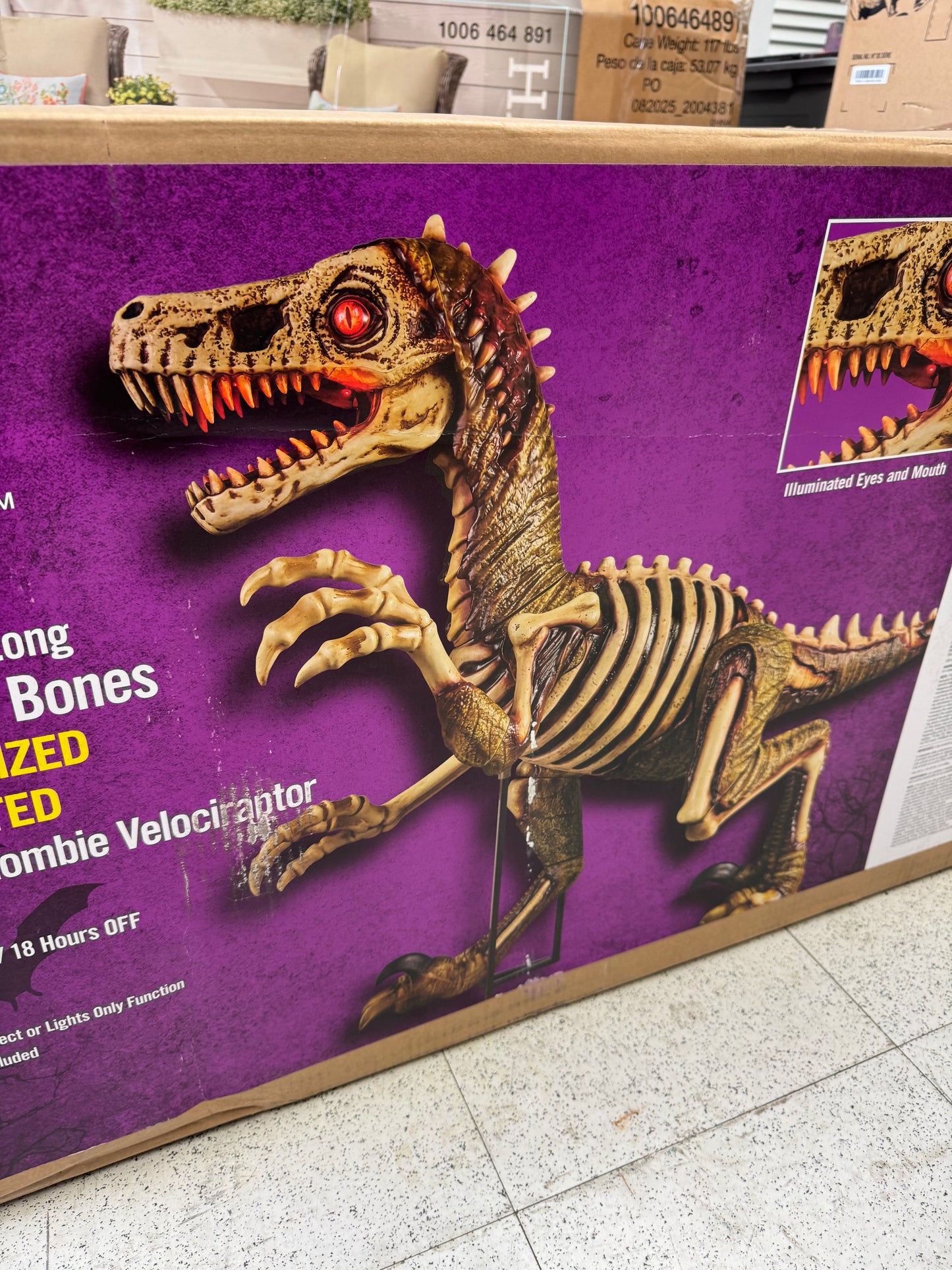 Home Accents Holiday 8ft Grave & Bones Animated LED Zombie Velociraptor