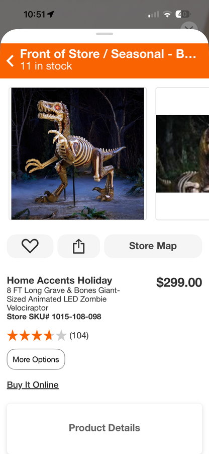 Home Accents Holiday 8ft Grave & Bones Animated LED Zombie Velociraptor