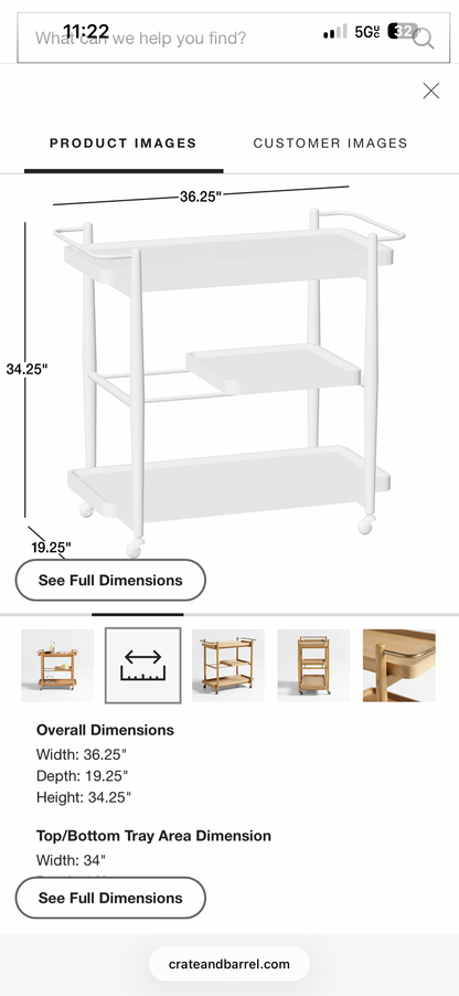 Vitae 36” Natural Solid Elm Wood Bar Cart
