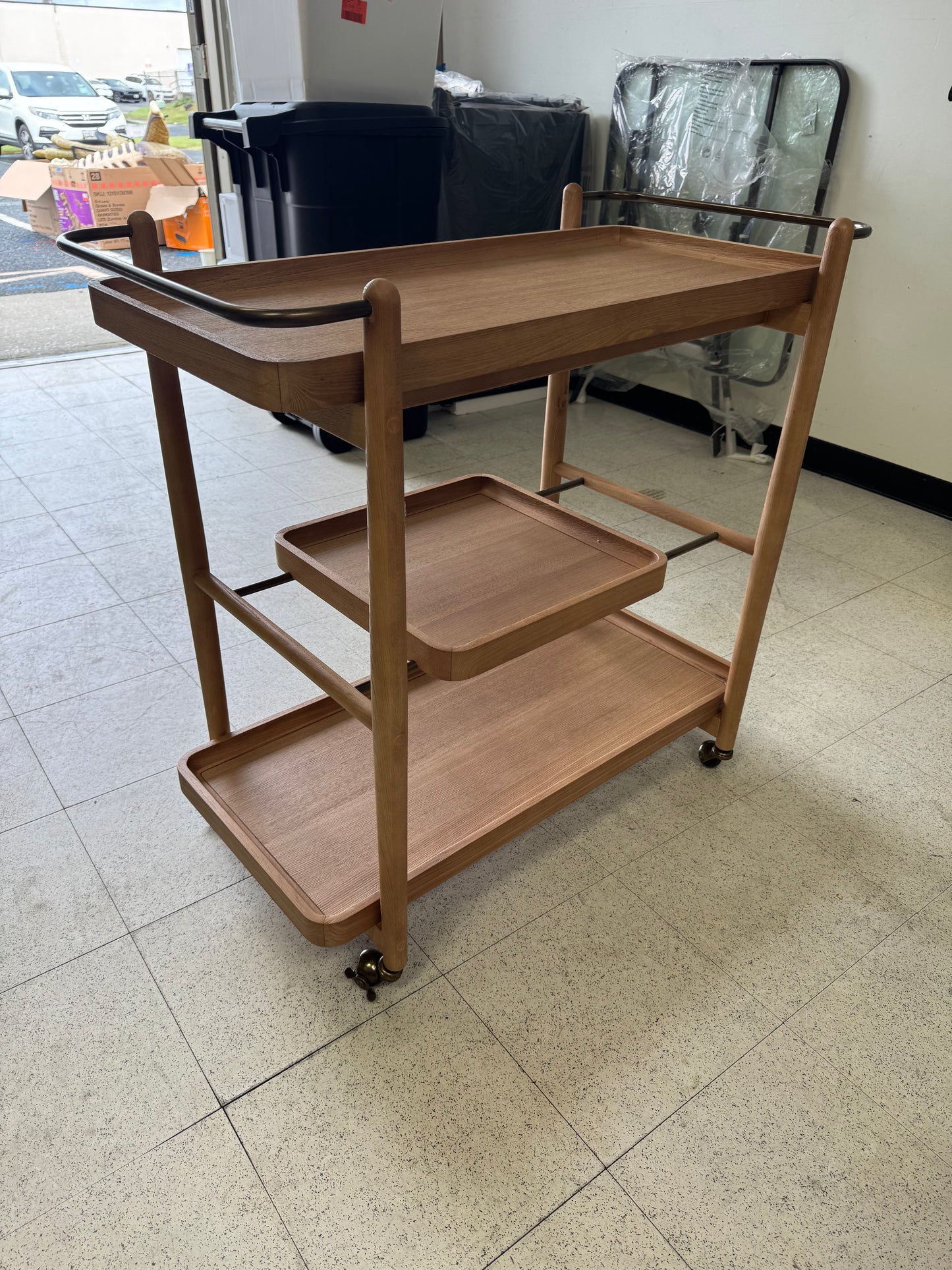 Vitae 36” Natural Solid Elm Wood Bar Cart