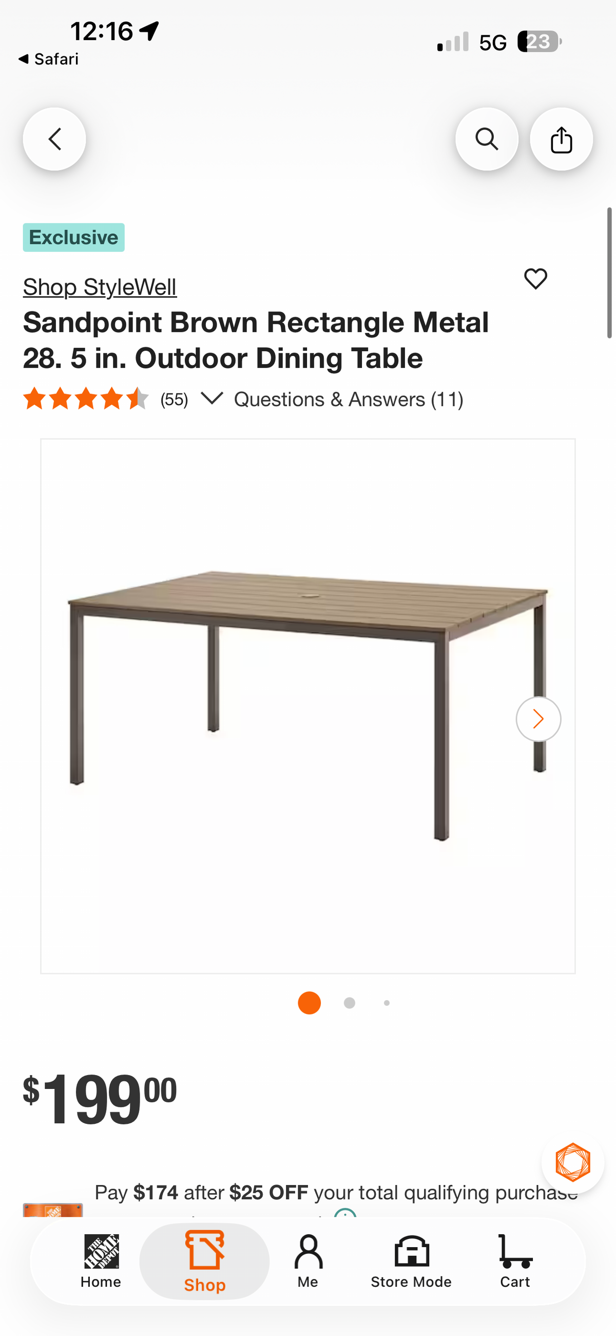 StyleWell Sandpoint Brown Metal Outdoor Dining Table