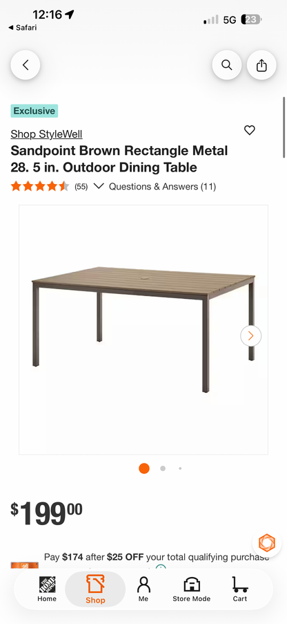 StyleWell Sandpoint Brown Metal Outdoor Dining Table