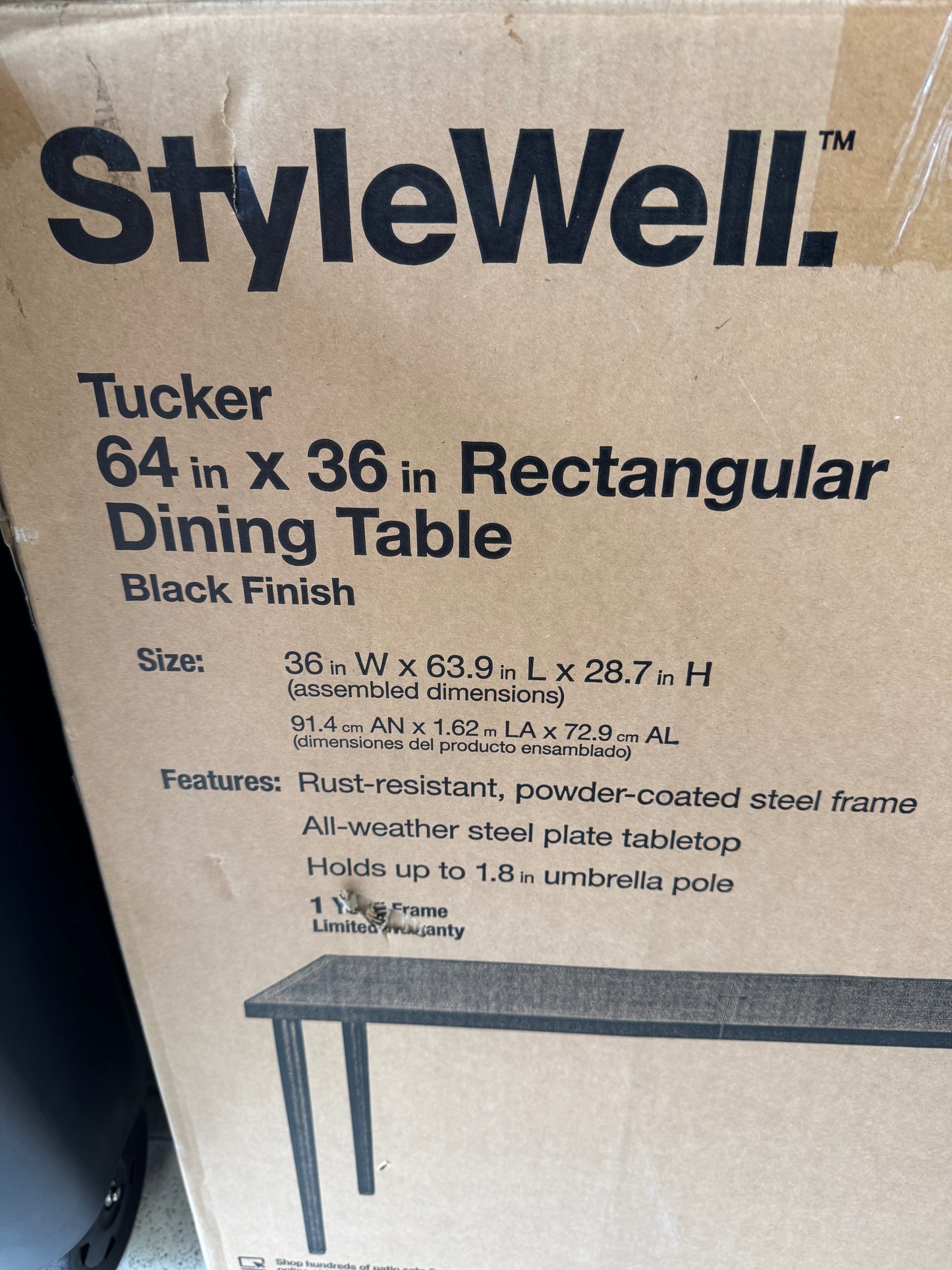 StyleWell Tucker Steel Slat Top Outdoor Dining Table