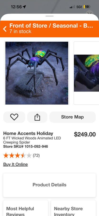 Home Accents Holiday 6ft Wicked Woods Animated LED Creeping Spider