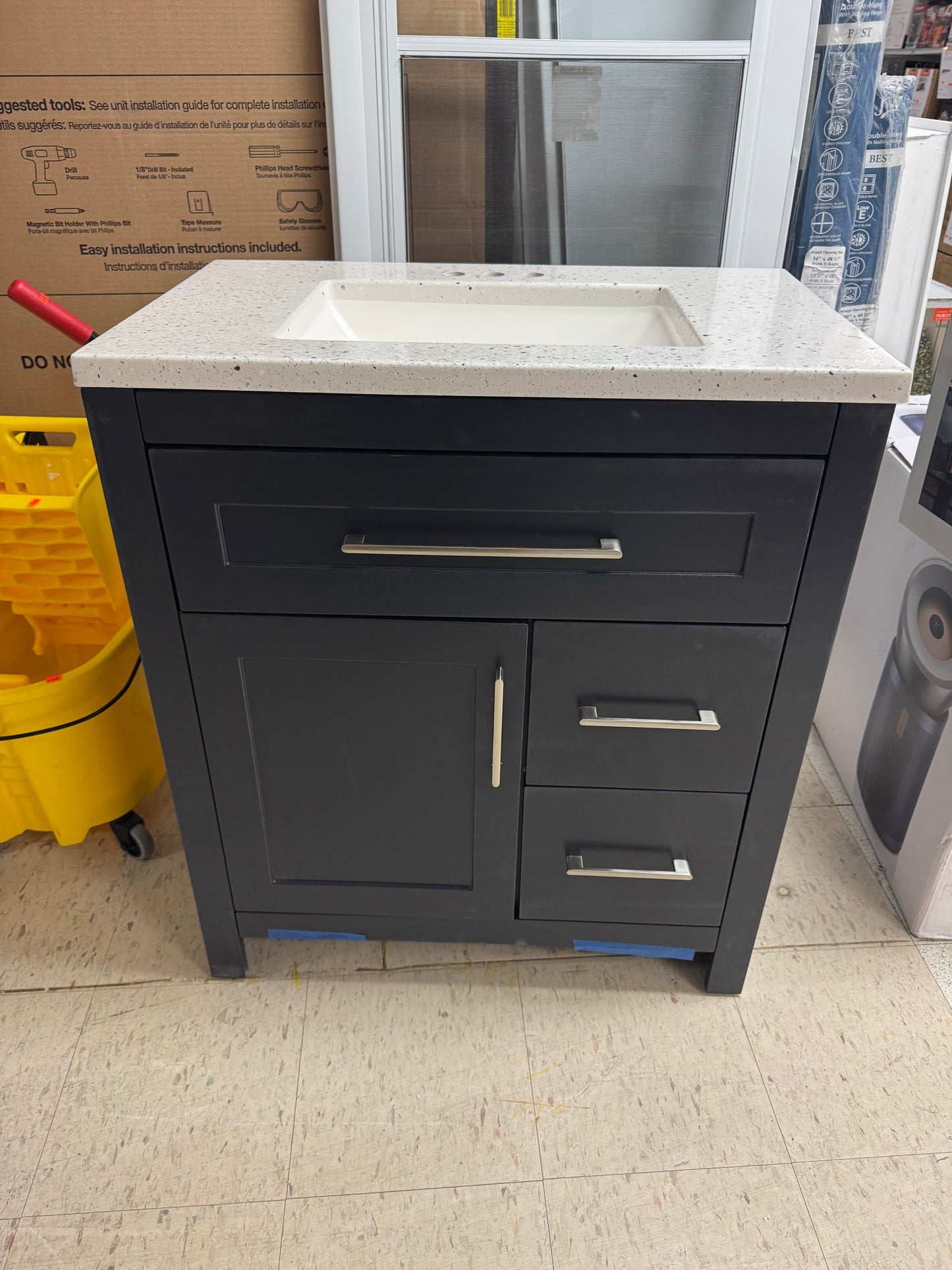 HDC Clady 31” Deep Blue Bath Vanity w/Silver Ash Marble Top