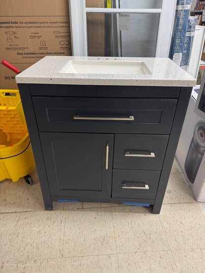 HDC Clady 31” Deep Blue Bath Vanity w/Silver Ash Marble Top