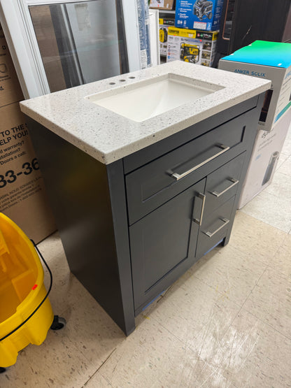 HDC Clady 31” Deep Blue Bath Vanity w/Silver Ash Marble Top
