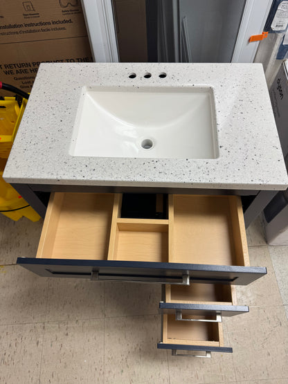 HDC Clady 31” Deep Blue Bath Vanity w/Silver Ash Marble Top
