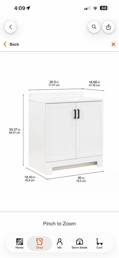Glacier Bay Oakley 31” White Bath Vanity w/White Marble Top