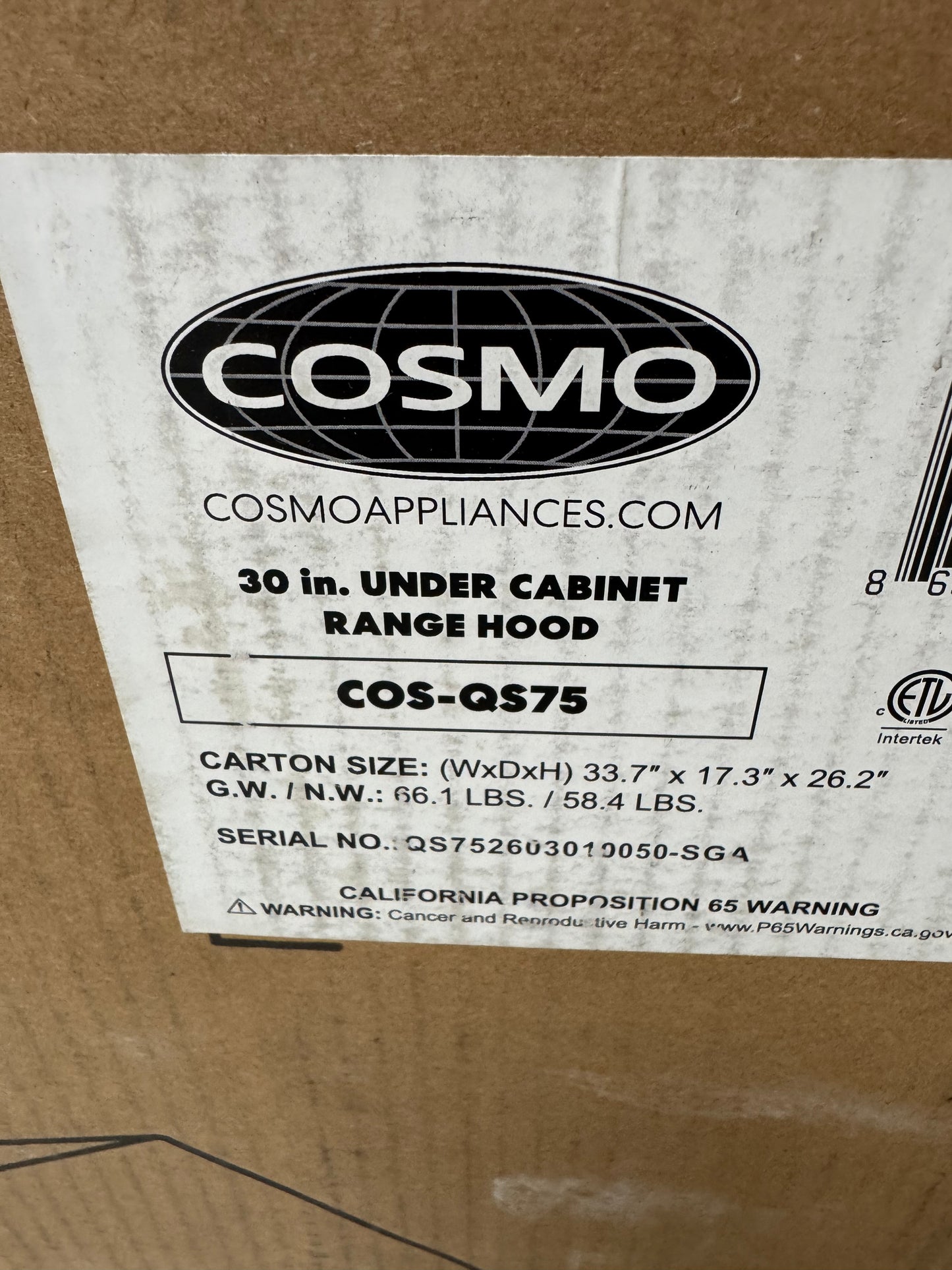 Cosmo 30” Haven Collection Under Cabinet Range Hood