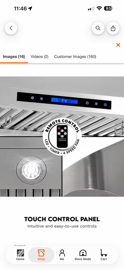 Cosmo 30” Haven Collection Under Cabinet Range Hood