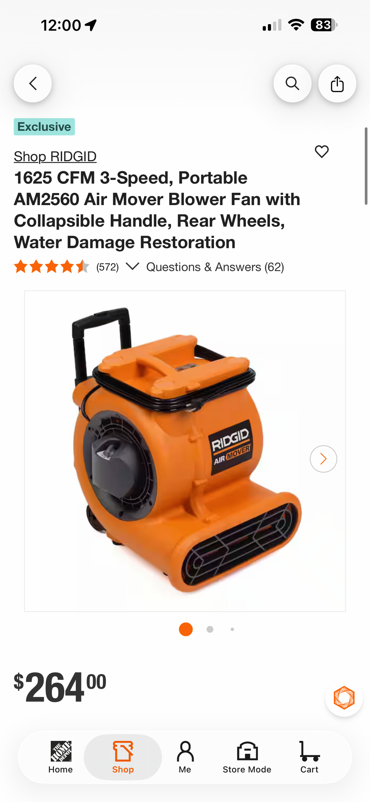 Ridgid 1625 CFM Portable Air Mover Blower Fan
