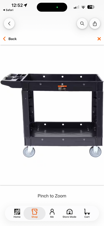 Vevor 2-Shelf 550lbs Plastic Rolling Utility Cart