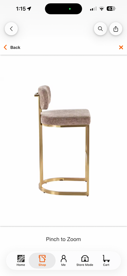 Lumisource Demi Mid-Back Brown Fabric & Gold Metal Fixed-Height Bar Stools