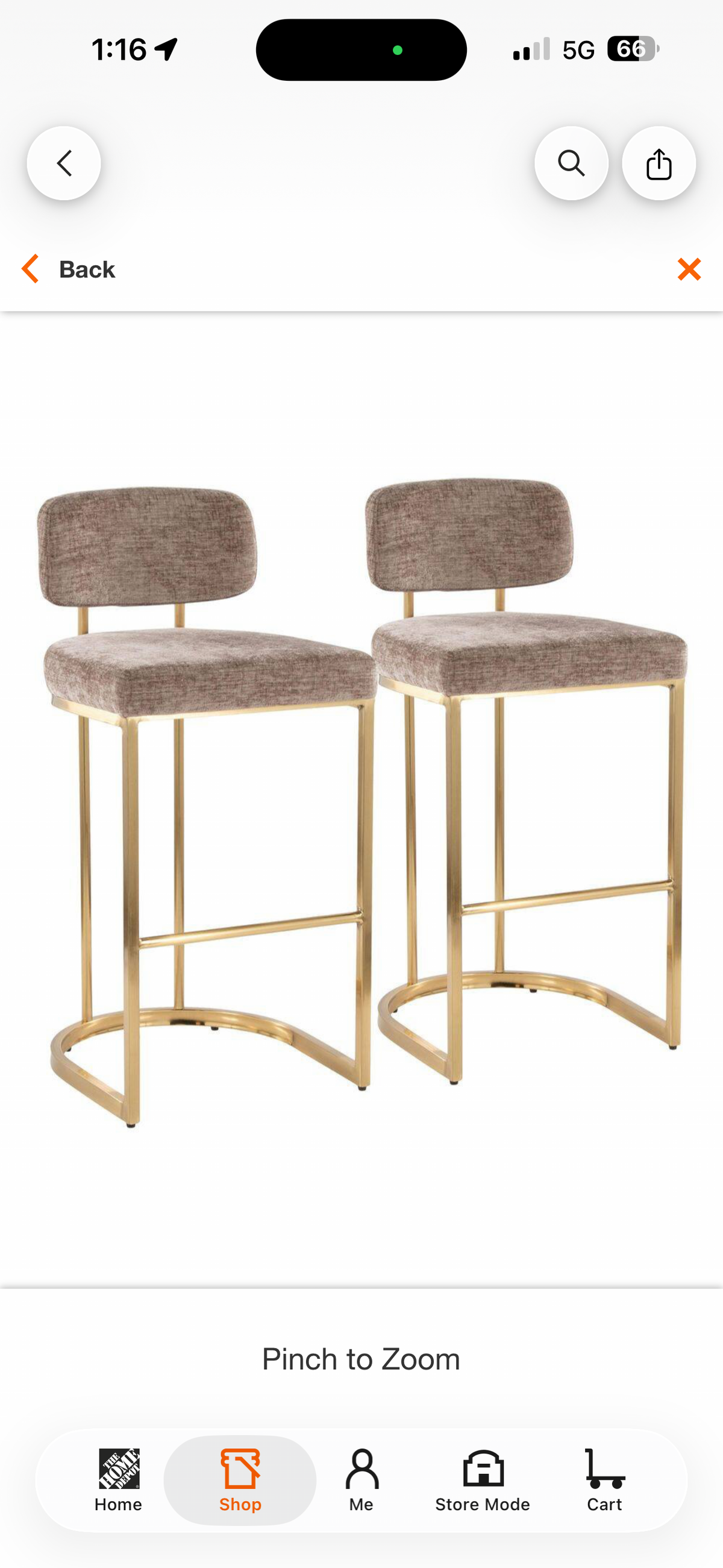 Lumisource Demi Mid-Back Brown Fabric & Gold Metal Fixed-Height Bar Stools