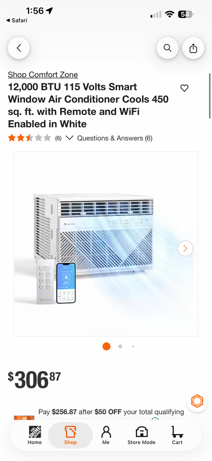 Comfort Zone 12,000 BTU 115V Smart Window Air Conditioner