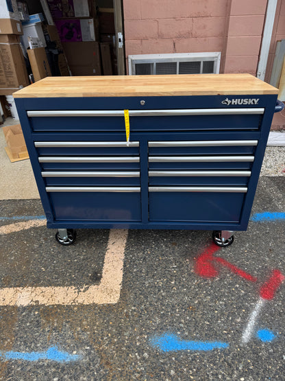 Husky 46” W x 18” D 9-Drawer Gloss Blue Mobile Workbench Cabinet